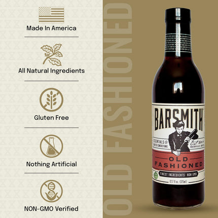 Barsmith Old Fashioned Mix - Classic Whiskey Drink Mixer w/Sweetness, Cherry, Citrus & Bitters - Premium Non-GMO Drink Mixer - Perfect for Bourbon Cocktails & Home Bars - 12.7 oz Bottle (Pack of 1)