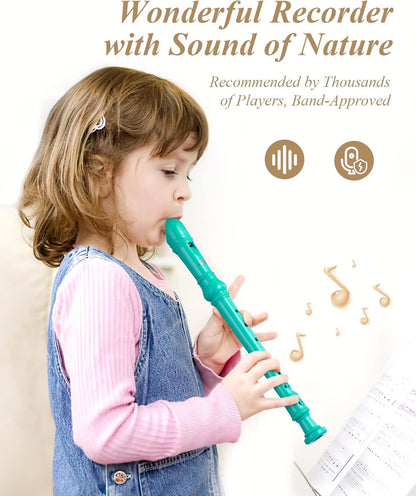 Sky Blue Soprano Recorder for Kids Beginners, German Fingering C Key, 3-Piece Set - photo 2