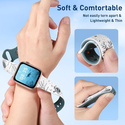 Sea Turtle Engraved Band Compatible with Apple Watch Band Women Men 38mm 40mm 41mm 42mm 44mm 45mm 46mm 49mm Two-Tone Cute Sport Silicone Band for iWatch Series 11 10 Se Ultra 9 8 7 6 5 4 3 2 1