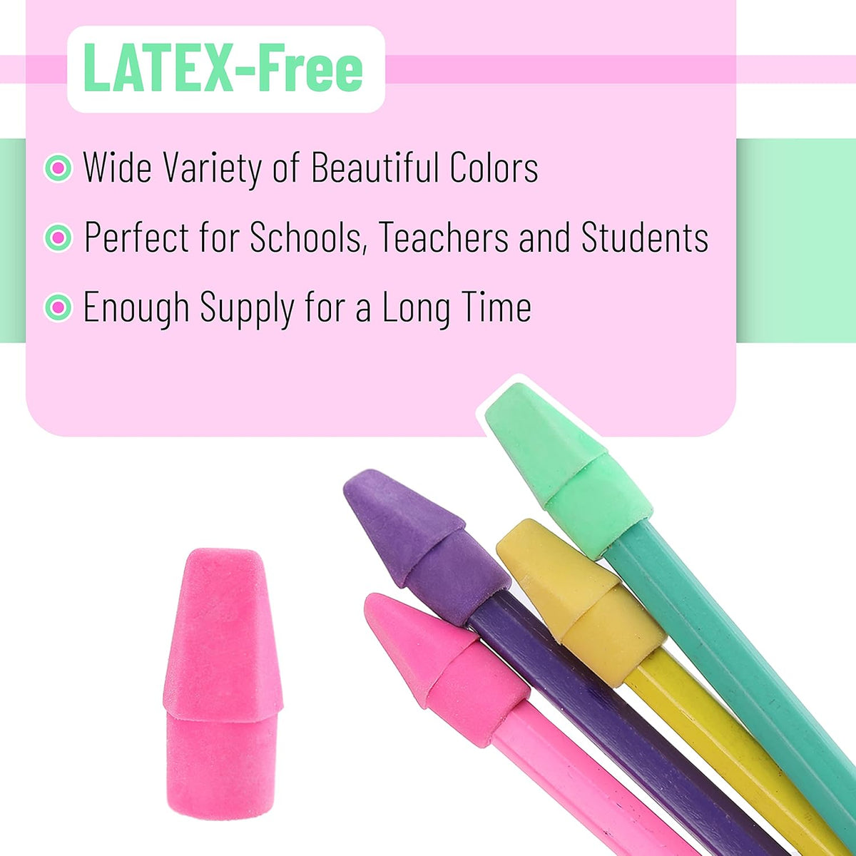 Pencil Top Erasers, 120 Pack, Latex-Free, No-Smudge - photo 4