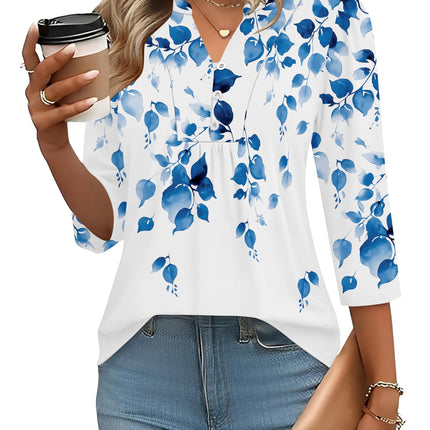 3/4 Length Sleeve Womens Tops Dressy Casual Henley V-Neck Summer Tops