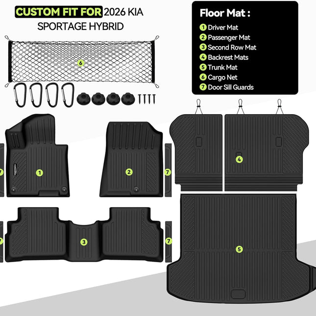 Floor Mats for 2026 Kia Sportage Hybrid, All Weather TPE Trunk Mat