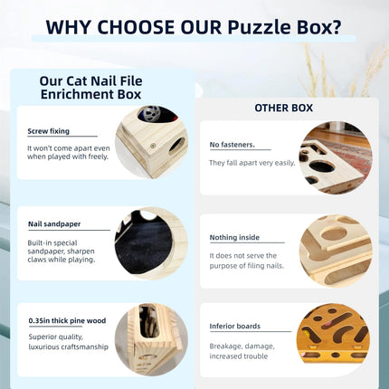 Cat Nail File Scratch Enrichment Box Enrichment Puzzle Toy for Indoor Cats Interactive Cat Scratch Puzzle Enrichment Box Toy with Sandpaper and Bell Ball, Nail File Stress for Cats