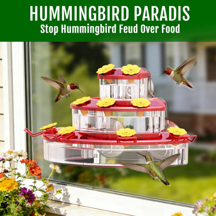 Birdream Hummingbird Feeders for Window, 2 Pack-18oz Suction Cup Hummingbird Feeder with 9 Feeding Ports & Clean Brush, Attracting Ruby Throated Anna Rufous - Red