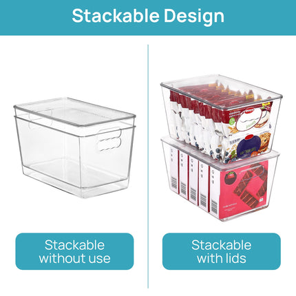 6 Pack Clear Stackable Storage Bins with Lids and Handles, Large