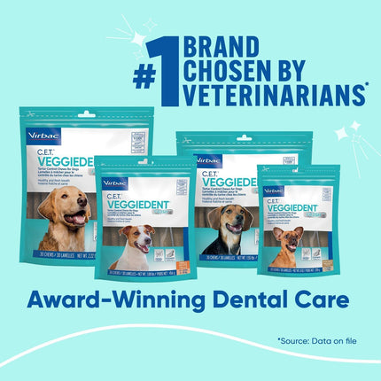 Virbac C.E.T.® VEGGIEDENT® FR3SH® Tartar Control Chews for Dogs with digestive health support, VOHC Approved, Extra Small <11lbs
