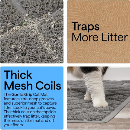 GORILLA GRIP Cat Litter Box Mat, Cushioned Coil Mesh Litter Trapping Mats, Scatter Control Supplies for Less Mess, Phthalate Free, Ultra Deep Catch Grooves, Rinse or Vacuum to Clean, 24x17 Gray
