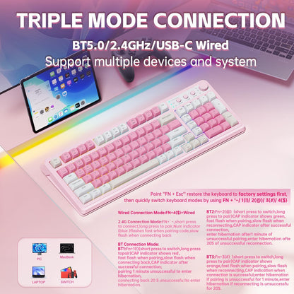 99-Key Wireless Gaming Keyboard with Number Pad, RGB Backlit Tri-Mode, Pink - photo 3