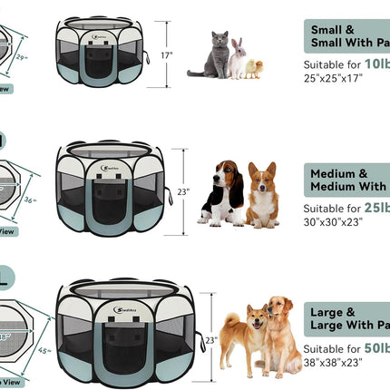 Siedihit Dog Cat Playpen, Puppy Pet Playpen Indoor for Small Dog Crate Tent Cage Outdoor, Portable Pop Up Dogs Enclosure Kennel with Carrying Case for Dogs/Cats/Rabbits(Grey, Small