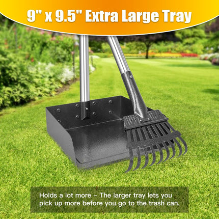 Pooper Scooper for Dogs Metal Heavy Duty Long Handle Rake, Spade & XL Tray