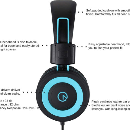 Kids Headphones Foldable Stereo Tangle-Free 5ft Long Cord 3.5mm Jack Plug in Wired On-Ear Headset for iPad/Amazon Kindle,Fire/Boys/Girls/School/Laptop/Travel/Plane/Tablet (Black)