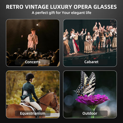 Opera Glasses 3X25 with Adjustable Handle,Chain,Magnifying Glass,BK9 Optical Prism, Mini Compact Vintage Theater Binoculars for Women Adults Kids in Opera Musical Concert-Black