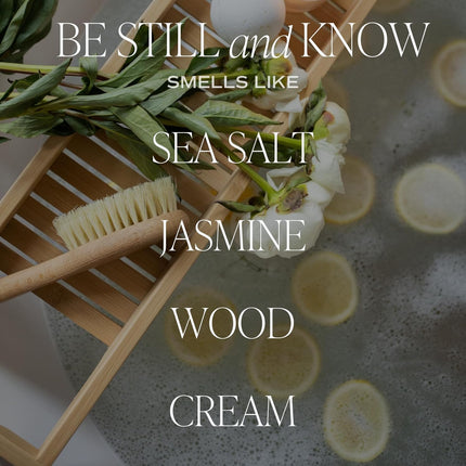 Sweet Water Decor, Be Still and Know, Sea Salt, Jasmine, Cream, and Wood Scented Soy Wax Candle for Home - Christian Candle Gifts for Women - 9oz Clear Jar, 40 Hour Burn Time, Made in the USA