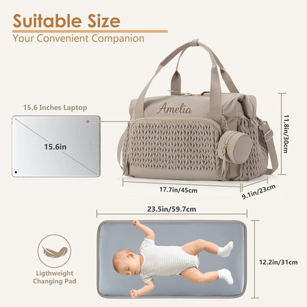 Personalized Diaper Bag Tote, Embroidery Name Baby Bag, Maternity Travel Bag with Changing Pad and Pacifier Case, Hospital Bag for Women Labor Delivery, For Mother's Day, Birthday, Baby Shower