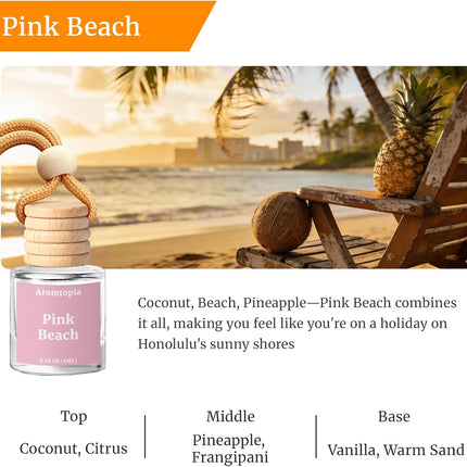 Car Air Fresheners 2 Packs, Pink Beach Essential Oil Freshener for Cars, Cute Hanging Car Fragrance Diffuser for Women & Men, Long-Lasting Car Fragrance Gift