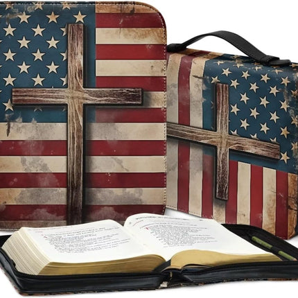 Talayituse Bible Cover for Women and Men - PU Leather Case, Bag, Tote, Book Carrying Case - Christian Accessories