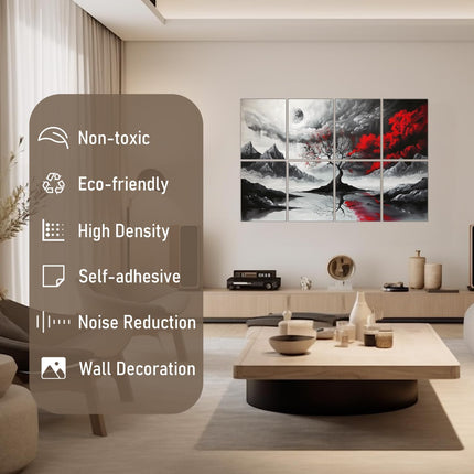 FurnoFlexArt Acoustic Panels Tiles Decorative Room Sound Proof Foam Absorbing Panels Noise Dampening Canceling Reducing Blocker for Walls (Scarlet Tree, 48 * 32 in)