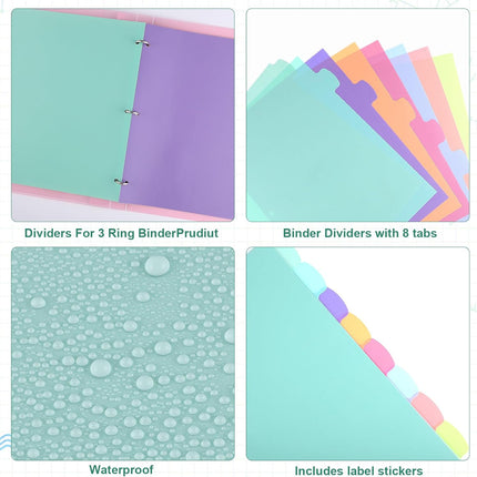 6 Sets of 48Pcs Binder Dividers with Tabs, 8 Tab Dividers for 3 Ring Binder - Waterproof Plastic Notebook Dividers for Office, School(8.5 × 11 Inch)