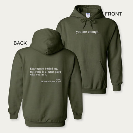 Custom Dear Person Behind Me - You Are Enough Hoodie Embroidered Hoodie – Mental Health Gift for Friends, Men & Women