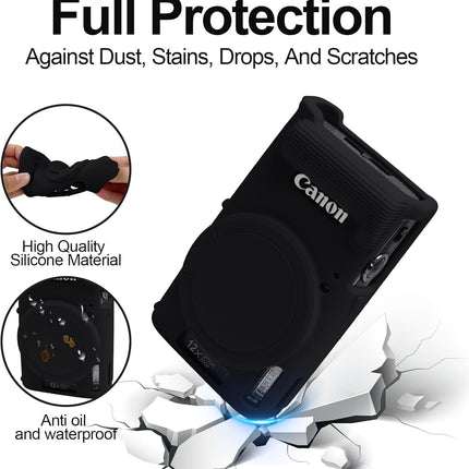 Easy Hood Case for Canon PowerShot IXY 650/ELPH 360 Camera, Soft Silicone Camera Cover with Removable Lens Cap, Slim Fit Anti-Scratch Carrying Protective Case Camera Body Skin Sleeve (Black)