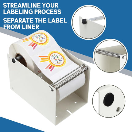 Label Sticker Roll Dispenser Manual Label Dispenser Adjustable Metal Sticker Roll Holder for Multiple Rolls in Home Office Business Tabletop