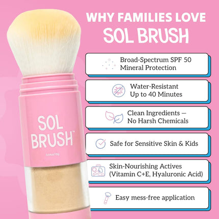 SPF 50 Mineral Sunscreen Powder, Broad Spectrum UVA/UVB Protection Sunscreen, Mess Free Brush On Applicator, Clean & Cruelty Free, Water Resistant (80 Minutes), Pink, Fair