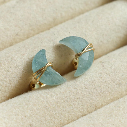 Gempires Gemstone Half Moon Stud Earrings for Women | Gold Wire Wrapped Push Back Studs | Minimal Celestial Jewelry | Handmade Everyday Gift Earrings | Citrine, Emerald, Amethyst & More Options