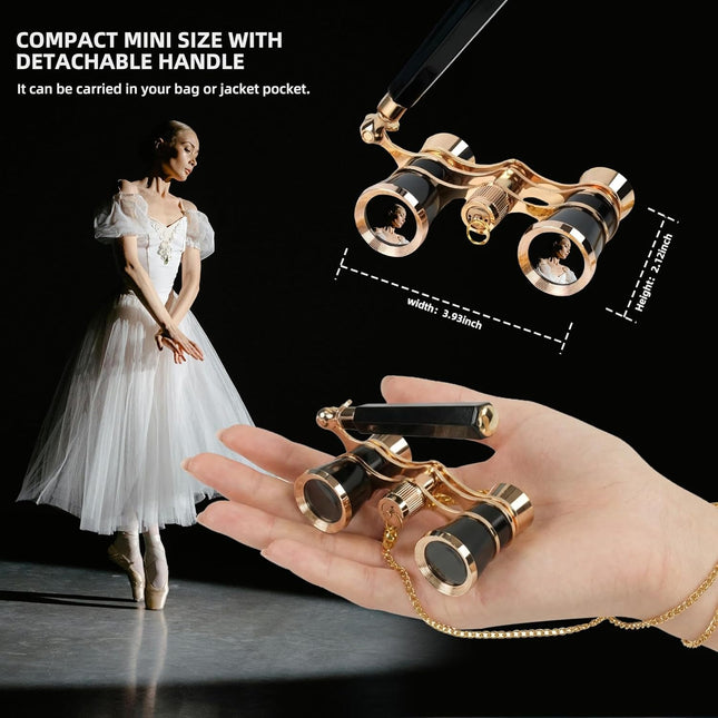 Opera Glasses 3X25 with Adjustable Handle,Chain,Magnifying Glass,BK9