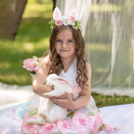 Baby Girls Flower Headband Easter Bunny Ears Nylon Hairband Cute Floral Rabbit Fairy Hair Accessories for Newborn Infant Toddler Kid
