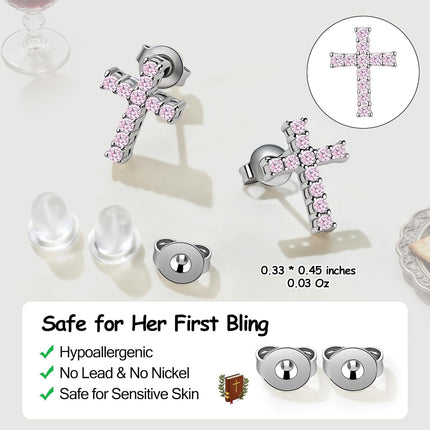 Sereney Cross Earrings for Girls Women, First Communion Gifts Hypoallergenic Gold Pink Cross Stud Earring for Christian Confirmation,1st Holy Communion Earrings Catholic Jewelry as Baptism Decorations