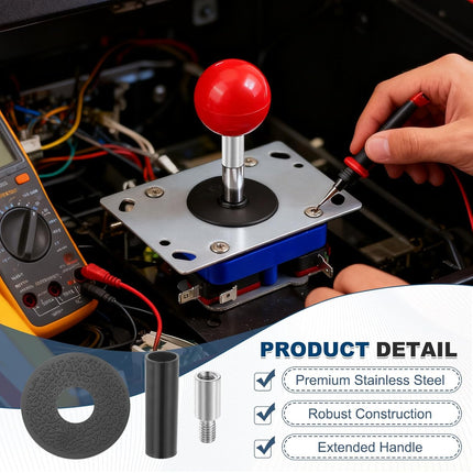 PATIKIL 6 Set Arcade Game Joystick Extender(9mm) - Arcade Joystick Shaft Extender Game Controller Rod Screw with Dust Cover Washer for Classic Fighting Machine, Silver