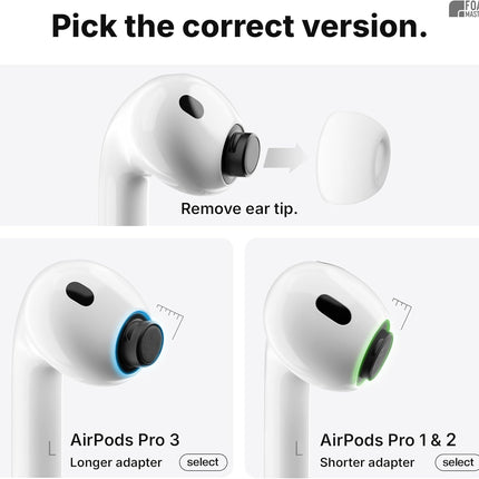 Foam Masters Ultra-Premium Memory Foam Ear Tips for AirPods Pro 1st & 2nd Gen | 3 Pairs | New Ver. | Secure Fit | Super Comfort | Better Noise Cancel | Replacement Buds (Assorted S/M/L, Black)