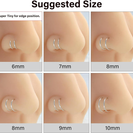 Double Hoop Nose Ring for Single Piercing,14K Gold Filled/Sterling Silver/Rose Gold Nose Ring for Women,20g / 22g Spiral Twist Nose Ring,6mm/7mm/8mm