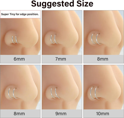 Double Hoop Nose Ring for Single Piercing,14K Gold Filled/Sterling Silver/Rose Gold Nose Ring for Women,20g / 22g Spiral Twist Nose Ring,6mm/7mm/8mm