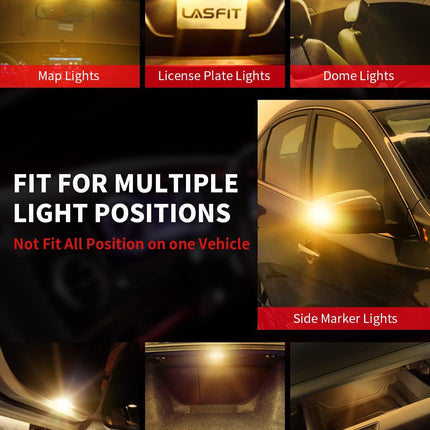 LASFIT 194 168 T10 2825 W5W LED Bulb Canbus Error Free, Non-Polarity 400LM Extremely Bright for Side Marker Map Doors, 12-24V, Amber Yellow, Pack of 2