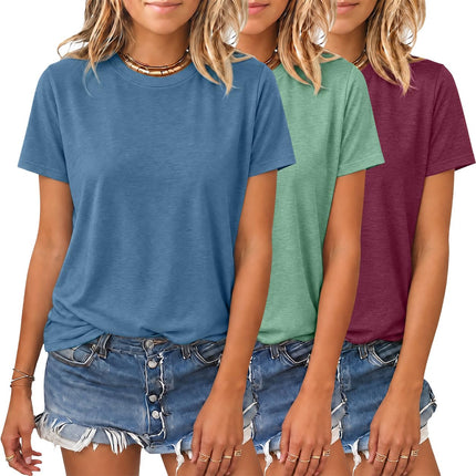 Womens 3 Pack Basic T Shirts Summer Tops 2026 Fashion Short Sleeve Comfy Casual Vacation Tees
