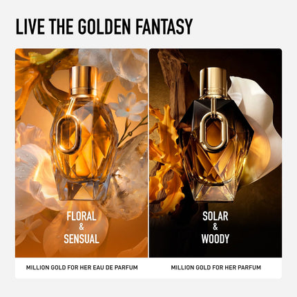 Rabanne Million Gold For Her Eau de Parfum - Long Lasting Designer Perfume for Women with Sparkling Rose, White Flowers & Salty Mineral Musk - Travel Spray Luxury Fragrance, 0.34 oz
