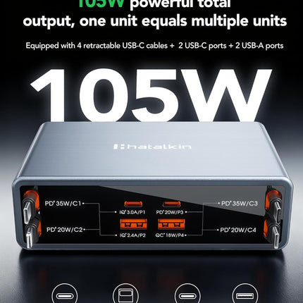 8-in-1 Retractable 105W USB-C GaN Charging Station