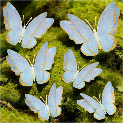 Giant 3D Metallic Gold Butterfly Wall Decor, 10"-20" Oversized Hollow-Out Paper Butterflies for Wedding Backdrop, Storefront Display & Luxury Nursery Art (Blue)