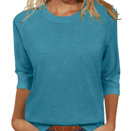 Womens Tops Casual 3/4 Sleeve Crew Neck Shirts Loose Fit Tunic