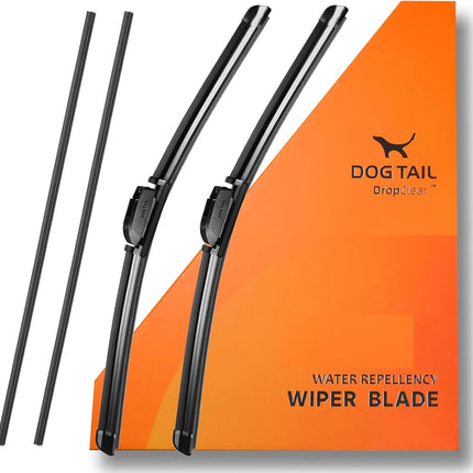 DOG TAIL Water Repellent Silicone Wiper Blades 22 inch (2 Pack) with Multiple Adapters and 2 Refills, Automotive Replacement Front Windshield Wiper Blades for My Car with Water Repellency DropClear