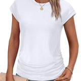 Womens Summer Tops Trendy 2026 Ruched Cap Short Sleeve Tshirts Shirts Crew Neck T Shirts Fashion