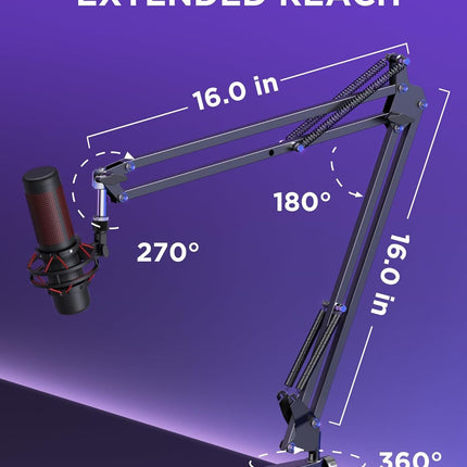 InnoGear Boom Arm Microphone Mic Stand for Blue Yeti HyperX QuadCast SoloCast Snowball Fifine Shure SM7B and Other Mic, Extended Mic Arm (Black)