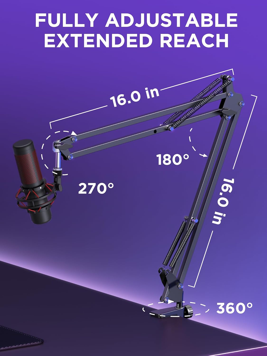 Boom Arm Microphone Mic Stand for Blue Yeti HyperX QuadCast SoloCast Snowball Fifine Shure SM7B and - photo 3
