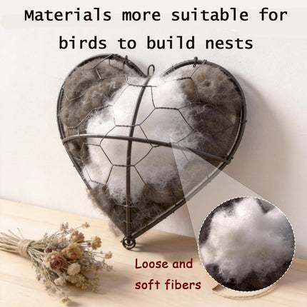 WesGen Handmade Bird Nesting Heart Refillable, 2 Bags Natural Bird Nesting Materials Included, Hummingbird Houses Winter Shelter & Garden Art Gift for Bird Lovers, Outdoor Garden Yard Decoration