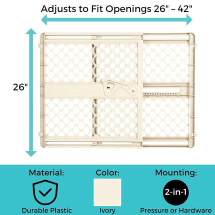 Toddleroo by North States - Supergate Ergo Baby Gate: Plastic Baby Gate for Stairs & Doorways - Adjustable Indoor Safety Gate - Made in USA - 26 to 42 Inches Wide - 26 Inches Tall - Ivory