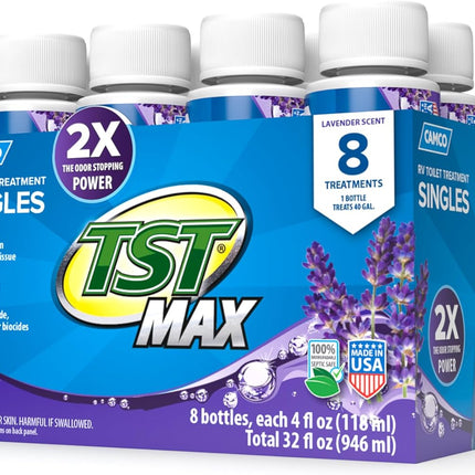 Camco TST Blue Enzyme Toilet Treatment - Formaldehyde Free - Breaks Down Waste And Tissue - Septic Tank Safe -Treats up to 8-40 Gallon Holding Tanks - (8) 4 oz Bottles (41501)