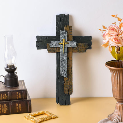 Rustic Cross Wall Decor, 13 Inch Christian Cross with Hanging Hook