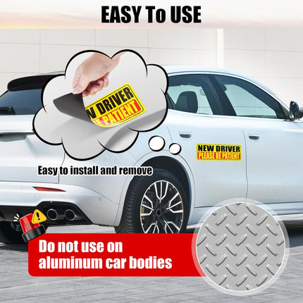 SINGARO New Driver Magnet for Car, Please Be Patient New Driver, 3Pcs Magnetic Reflective Novice Rookie Drivers Safety Warning Bumper Stickers, Removable Car Exterior Accessories