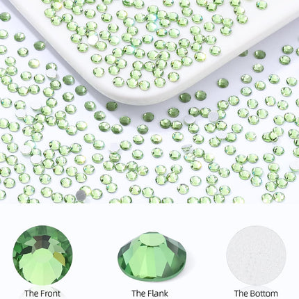 Light Green Flatback Rhinestones, Glass Rhinestones for Nail Art and Craft, Glue Fix, Loose Crystal Gemstones(Lt.Green, SS8, 1440pcs, 2.3-2.5mm)